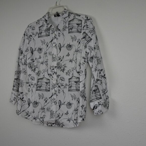 Talbots Birdcage Print Button Front Top Blouse Women's Petite Size SP Cotton - Picture 4 of 9